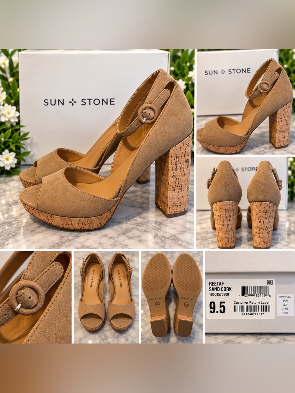 Sun + Stone Reetaf Cork Block Heel Pumps - Sand/Tan
